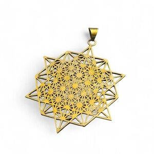 Sacred Geometry Six point Gold Tone Starburst Pendant for Necklace UNISEX